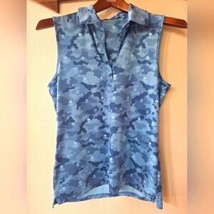 G/Fore Womens Blue Camo Skull Print Sleeveless Golf Polo Lightweight Size S